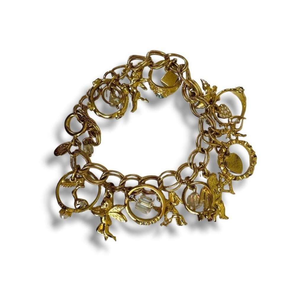 Kirks Folly The Secret Of The Seven Angels Bracelet VTG Goldtone Cherubs Charms